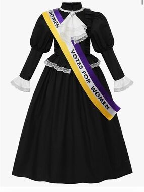 Victorian Costume Susan B Anthony Dress Girls 12-13 (160) ReliBeauty Black